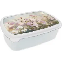 MuchoWow Broodtrommel Wit - Lunchbox Quote - Bloemen - Schilderachtig - Brooddoos 18x12x6 cm - Brood lunch box - Broodtrommels voor kinderen en volwassenen