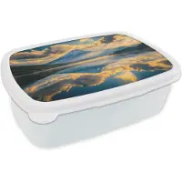 MuchoWow Broodtrommel Wit - Lunchbox Berg - Rivier - Zonsondergang - Brooddoos 18x12x6 cm - Brood lunch box - Broodtrommels voor kinderen en volwassenen