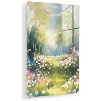 MuchoWow Glasschilderij 120x180 cm - Schilderij acrylglas - Bos - Schilderstijl - Kleurrijk - Foto op glas - Muurdecoratie woonkamer - Wanddecoratie slaapkamer - Schilderijen