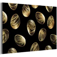MuchoWow Aluminium schilderij 180x120 cm - Wanddecoratie metaal - Eieren - Goud - Patroon - Metalen muurdecoratie woonkamer - Decoratie industrieel - Foto op dibond - Industriële accessoires slaapkamer