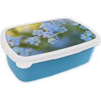 MuchoWow Broodtrommel Blauw - Lunchbox Bloemetjes - Blauw - Vergeet mij nietjes - Brooddoos 18x12x6 cm - Brood lunch box - Broodtrommels voor kinderen en volwassenen
