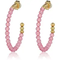My Bendel - Stralende Goudkleurige Hoepels met Fuchsia Glasstenen - met Luxe Cadeauverpakking | Sieraden Voor Dames