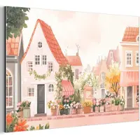 MuchoWow Aluminium schilderij 180x120 cm - Wanddecoratie metaal - Bloemen - Huizen - Dorp - Metalen muurdecoratie woonkamer - Decoratie industrieel - Foto op dibond - Industriële accessoires slaapkamer