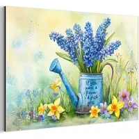 MuchoWow Aluminium schilderij 60x40 cm - Wanddecoratie metaal - Lavendelbloemen - Quote - Gieter - Metalen muurdecoratie woonkamer - Decoratie industrieel - Foto op dibond - Industriële accessoires slaapkamer