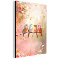 MuchoWow Aluminium schilderij 120x160 cm - Wanddecoratie metaal - Vogels - Kleurrijk Tak - Metalen muurdecoratie woonkamer - Decoratie industrieel - Foto op dibond - Industriële accessoires slaapkamer