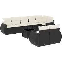 vidaXL 9-delige tuinmeubelset met kussens, zwart, polyrotan