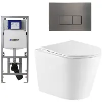 Geberit QeramiQ Dely Toiletset - 36.3x51.7cm - diepspoel - rimless - UP320 inbouwreservoir - met Burda frame - softclose toiletzitting - gunmetal bedieningsplaat - rechtehoekige knoppen - mat wit