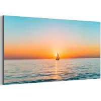 MuchoWow Aluminium schilderij 120x60 cm - Wanddecoratie metaal - Zee - Zeilboot - Zonsondergang - Metalen muurdecoratie woonkamer - Decoratie industrieel - Foto op dibond - Industriële accessoires slaapkamer