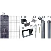 Alberts Fix-Clip pro als complete set, draadafscheidingskniestuk en slaggrondcontactdoos, antraciet of groen, hoogte 81-153 cm, lengte 10 m