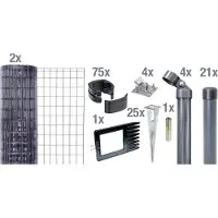 Alberts Fix-Clip pro als complete set, draadafscheidingskniestuk en slaggrondcontactdoos, antraciet of groen, hoogte 81-153 cm, lengte 10 m