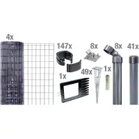 Alberts Fix-Clip pro als complete set, draadafscheidingskniestuk en slaggrondcontactdoos, antraciet of groen, hoogte 81-153 cm, lengte 10 m