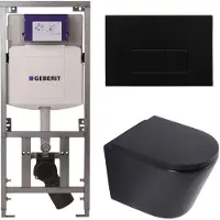 Geberit QeramiQ Dely Toiletset - 36.3x51.7cm - diepspoel - rimless - UP320 inbouwreservoir - softclose toilet zitting - 35mm - metaal mat zwarte bedieningsplaat - rechthoekige knoppen - mat zwart