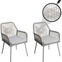 MCW Set van 2 tuinstoelen -O12, zitkussen voor buiten aluminium touwvlechtwerk Rope ~ grijs, hoes grijs
