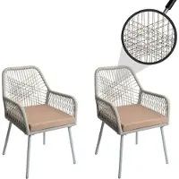 MCW Set van 2 tuinstoelen -O12, buiten zitkussen aluminium rope weave Rope ~ grijs, hoes taupe
