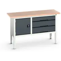 Bott Verso Verstelbare Werkbank | 1500x600x830-930mm | 3 Laden | 1 Deur | Multiplex | RAL 7016 - 16923014.19