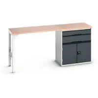 Bott Onderzetter verso, multiplex legbord, 2 laden, 1 deur, 1 legbord, B 2000 x D 600 x H 930 mm, lichtgrijs / antracietgrijs
