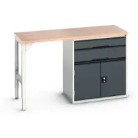 Bott Onderzetter verso, multiplex legbord, 2 laden, 1 deur, 1 legbord, B 1500 x D 600 x H 930 mm, lichtgrijs / antracietgrijs