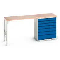 Bott verso onderbank, multiplex legbord, 7 laden, B 2000 x D 600 x H 930 mm, lichtgrijs / gentiaanblauw