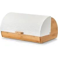 Zeller Luxe Broodtrommel - hout/wit - met klep/deksel - 39 x 27 x 19 cm - brooddoos - brood bewaardoos