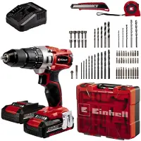 Einhell Power X-Change TE-CD 18/2 Li-i +64 (2x2,0 Ah) Accu-klopboor/schroefmachine 2 snelheden Incl. 64-delige set accessoires, Incl. lader, Incl. 2 accus