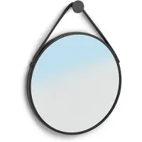Zeller Wandspiegel met ophanghaak - rond - zwart - metaal - D40 cm - Industriele spiegel voor in de hal, badkamer of toilet