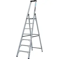 Krause STABILO trapladder 7 treden, 225 kg, antislip aluminium platform, 80 mm D-steps, veiligheidsbeugel, gereedschapsbakje