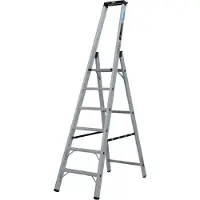 Krause STABILO trapladder 6 treden, 225 kg, antislip aluminium platform, 80 mm D-steps, veiligheidsbeugel, gereedschapsbakje