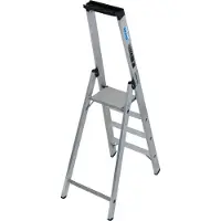 Krause STABILO trapladder 4 treden, 225 kg, antislip aluminium platform, 80 mm D-steps, veiligheidsbeugel, gereedschapsbakje