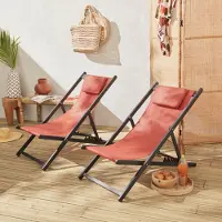 Sweeek Gaia - Set van 2 ligstoelen van aluminium en textilene, verstelbare rugleuning en hoofdsteun