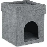 Relaxdays kattenmand poef - opvouwbaar - kattenhuis - grijze hocker kat - kattenmeubel