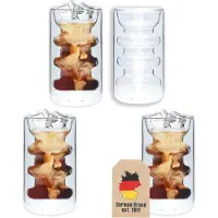 Intirilife 4x Dubbelwandig thermoglas - stijl met groeven - 260 ml inhoud - Mondgeblazen geïsoleerd voor latte macchiato, als theeglas of koffieglas met handvat