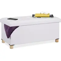 Relaxdays hocker met opbergruimte - kunstleer - 35x76x37 cm - zitbank hal - wit