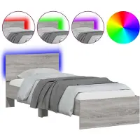 vidaXL Bedframe met hoofdeinde en LED-verlichting, grijs Sonoma