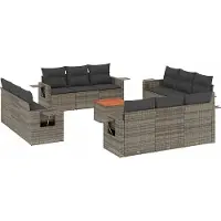 vidaXL 13-delige Loungeset met kussens poly rattan grijs