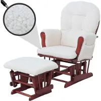 MCW Relaxfauteuil -C76, schommelstoel + voetenbankje, bouclé-stof 480 g/m² ~ crème, donker frame