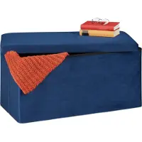 Relaxdays zitbank met opbergruimte - 80 liter - fluweel - 38 x 77 x 39 cm - blauw