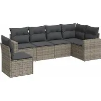 vidaXL 6-delige Loungeset met kussens poly rattan grijs