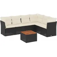 vidaXL 7-delige tuinmeubelset met kussens, zwart, polyrotan