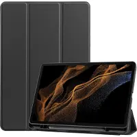 Just tablet Hoes geschikt voor Samsung Galaxy Tab S8 Ultra - TriFold Bookcase met Stylus Houder - Zwart