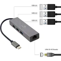 Gembird HUB &amp; USB-HUB - - A-CMU3-LAN-01 - USB 3.2 Gen 1 - Gigabit Ethernet - Metaal