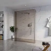 FortiFura Galeria Vrijstaande Inloopdouche - 140x200cm - Rookglas - antikalk - 8mm veiligheidsglas - 2 zijwanden 30cm - wandsteunen en hoekprofielen - Geborsteld Gunmetal PVD SW927771