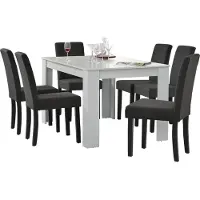 En.casa [] Eettafel (wit) met 6 eetkamerstoelen in donkergrijs - 140x90 cm