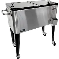 Axi Retro cooler RVS / Zilver | Outdoor Koeler op wielen met 76L inhoud | Koelbox met aftapkraan
