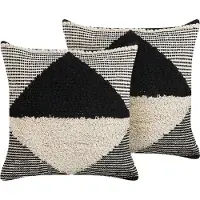 Beliani Decoratieve kussens, Sierkussen geometrisch patroon katoen beige / zwart getuft 50 x 50 cm set van 2 KHORA (50 x 50 cm)