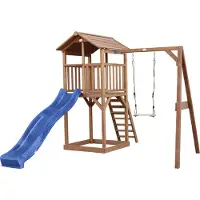 Axi Beach Tower Speeltoren met Enkele Schommel Bruin - Blauwe Glijbaan