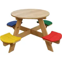 Axi Ufo Picknicktafel Rond voor 4 kinderen in Regenboog kleuren - Picknick tafel van hout - 120x120x56cm