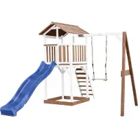 Axi Beach Tower Speeltoren met Enkele Schommel Bruin/wit - Blauwe Glijbaan