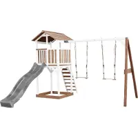 Axi Beach Tower Speeltoren met Dubbele Schommel Bruin/wit - Grijze Glijbaan