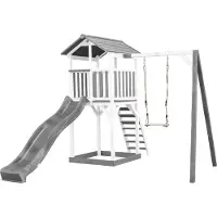Axi Beach Tower Speeltoren met Enkele Schommel Grijs/wit - Grijze Glijbaan