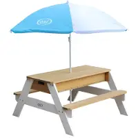 Axi Nick Zand & Water Picknicktafel Bruin/wit - Parasol Blauw/wit